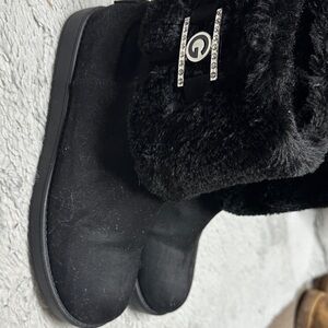 GBG Los Angeles Black Ankle Boots with Fur Trim